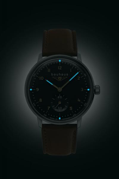 Bauhaus Damenuhr Quarz mit kleiner Sekunde mit Lederarmband